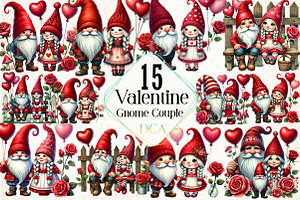 Valentine Gnome Couple Clipart, an Illustration by DreamCafeArt