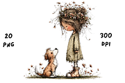 Whimsical Floral Girl and Puppy, an Animal Illustration by GiraffeCreative (Thumbnail 18 of 20)
