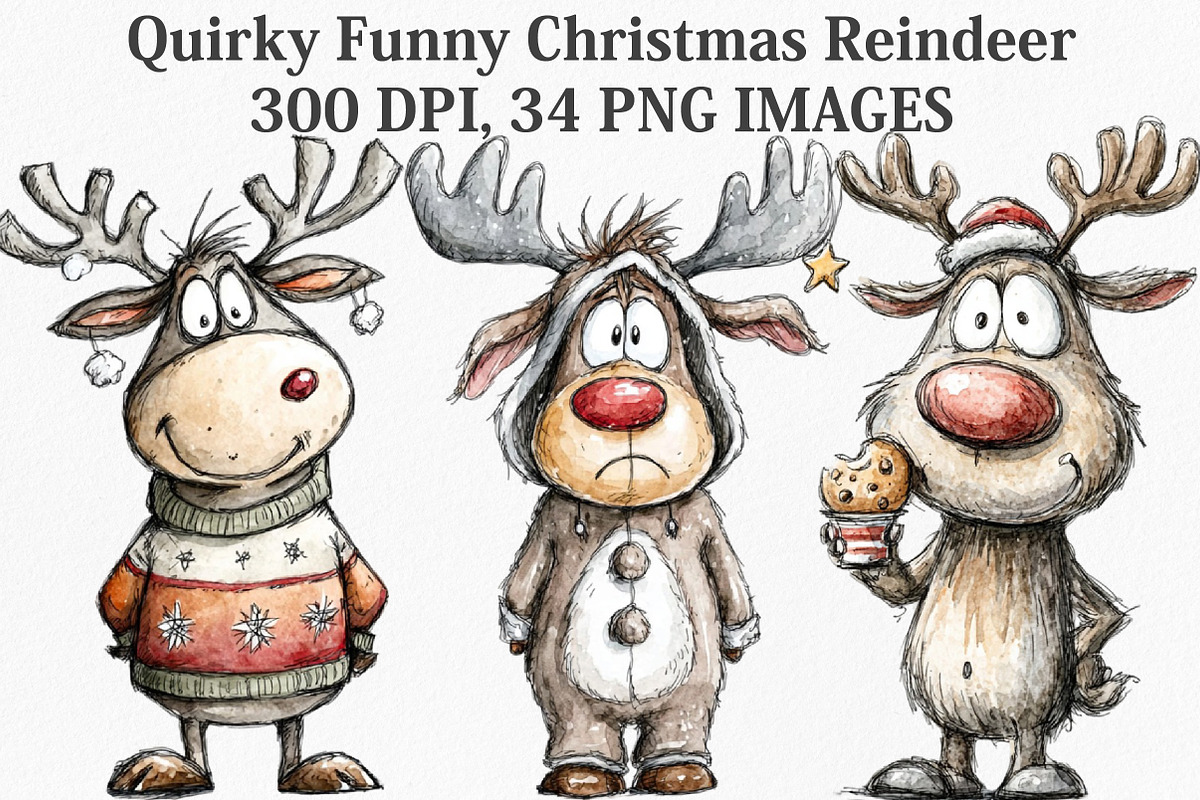 Quirky Funny Christmas Reindeer, an Illustration by Canvas Craft (Photo 1 of 7)