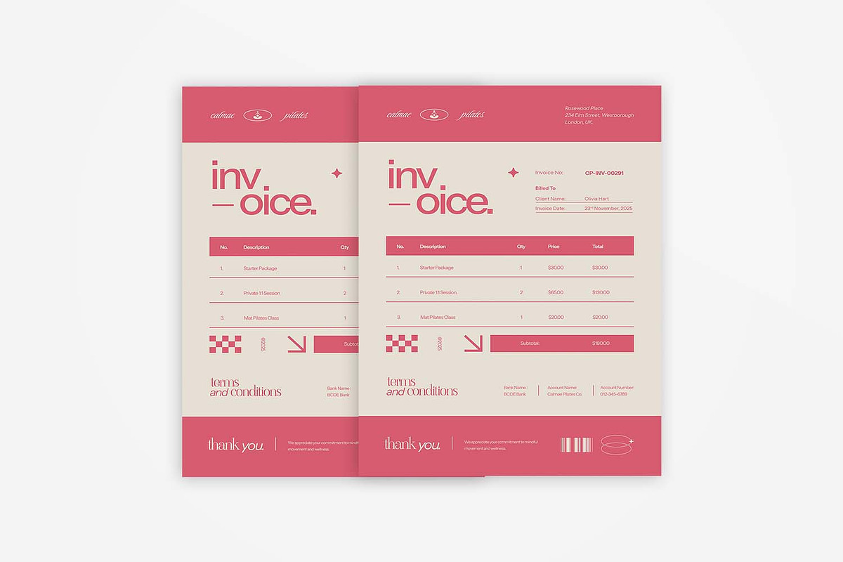 Calmae Pilates Billing -  Invoice, a Card Template by VUNIRA (Photo 3 of 3)