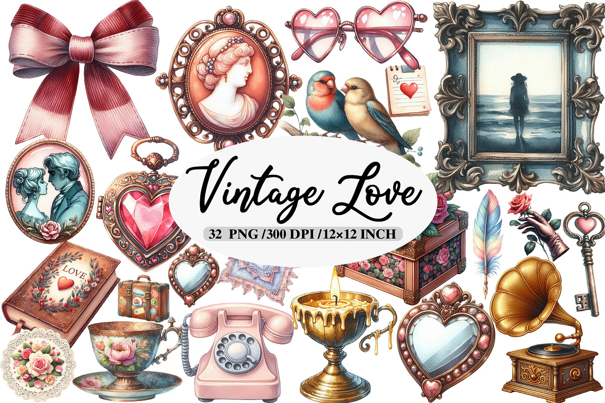 Watercolor Vintage Lover Clipart, an Illustration by Daily.Designs (Photo 1 of 5)