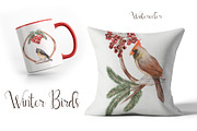 Watercolor Winter Birds Set, an Animal Illustration by MayaNavits (Thumbnail 4 of 5)
