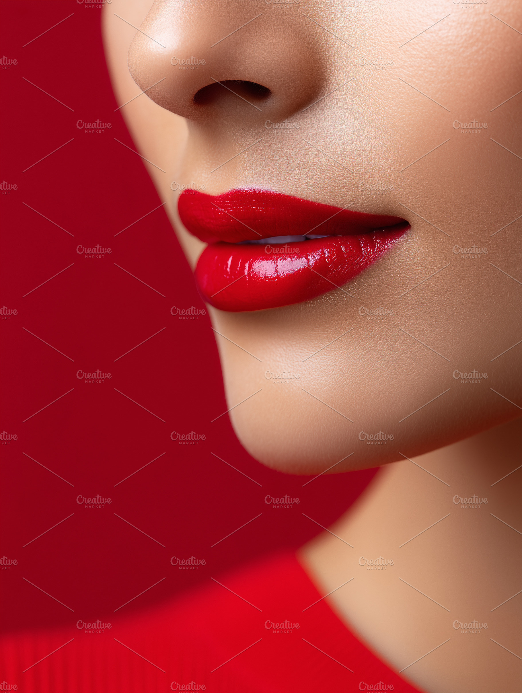 Luxury close up of glossy red lips, a Beauty & Fashion Photo by MistyDay