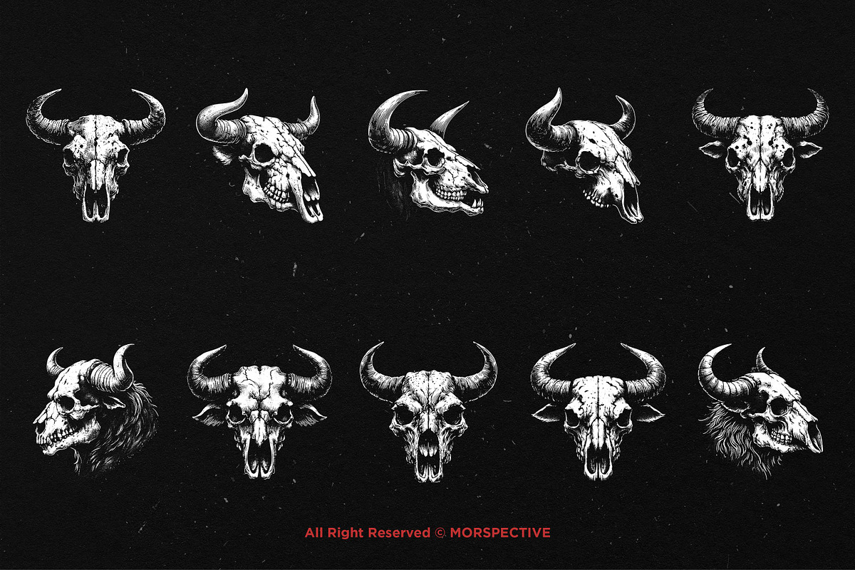10 Bundle Dark Art Bull Skull Animal, an Illustration by Morspective (Photo 6 of 7)