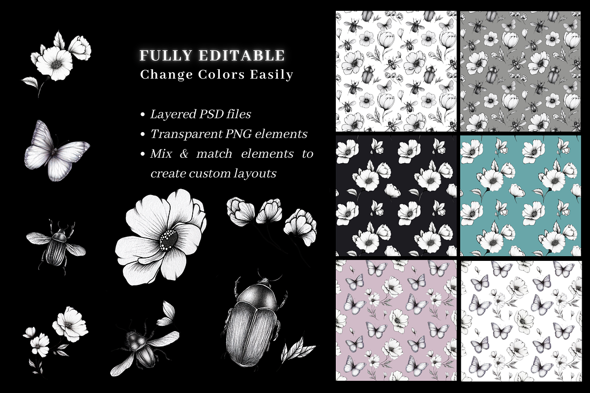 Vintage Botanical Engraving Patterns, a Pattern Graphic by LUSH Studio (Photo 3 of 6)