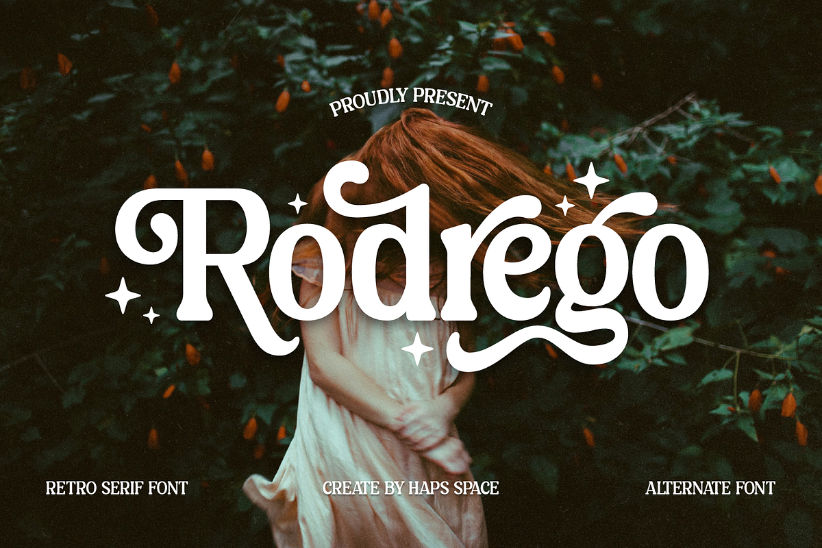Rodrego Elegant Retro, a Sans Serif Font by Haps Space (Photo 1 of 10)