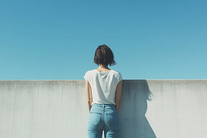 Rear view on a woman looks at sky, a Person Photo by MistyDay