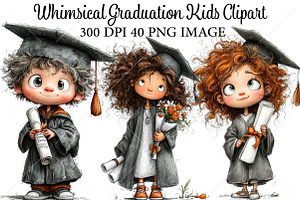 Whimsical Graduation Kids Clipart, a Seasonal Illustration by Canvas Craft