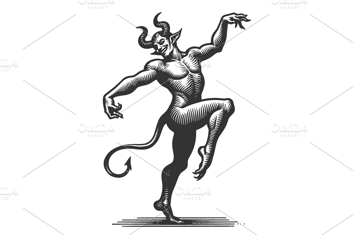 Dancing Devil engraving sketch, an Illustration by AlexArt