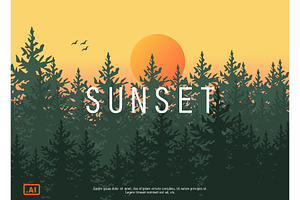 Sunset Forest Vector Background