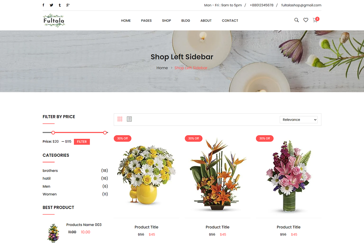 Flower Shop HTML Template – Fultala, a Websites & App Template by HasThemes (Photo 3 of 3)