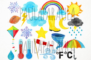 Watercolor Weather Clipart, Seasons