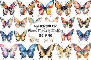 Mixed Media Butterflies Printable, an Illustration by CraftArtStudio
