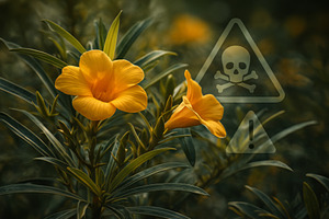 Yellow oleander flowers with toxic w, a Photo by Dvoevnore photos