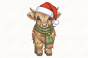 Christmas Lights Highland Cow PNG, an Illustration by CraftArtStudio (Thumbnail 1 of 4)