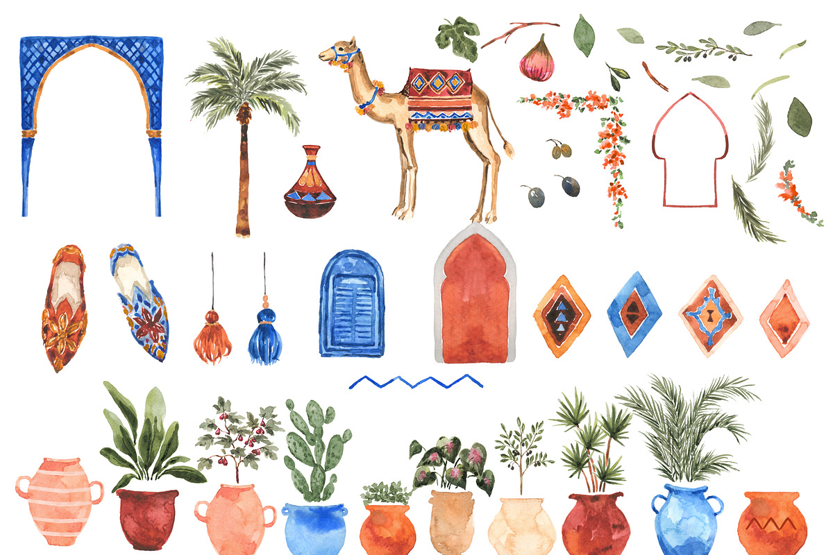 Moroccan Watercolor Clipart Graphics, an Illustration by RhianAwni (Photo 2 of 6)
