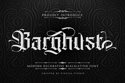 Barghust - Modern Blackletter Font, a Blackletter Font by Pixesia Studio