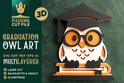 Graduation Owl 3D Layered Cut File, an Animal Illustration by pixaroma (Thumbnail 1 of 8)
