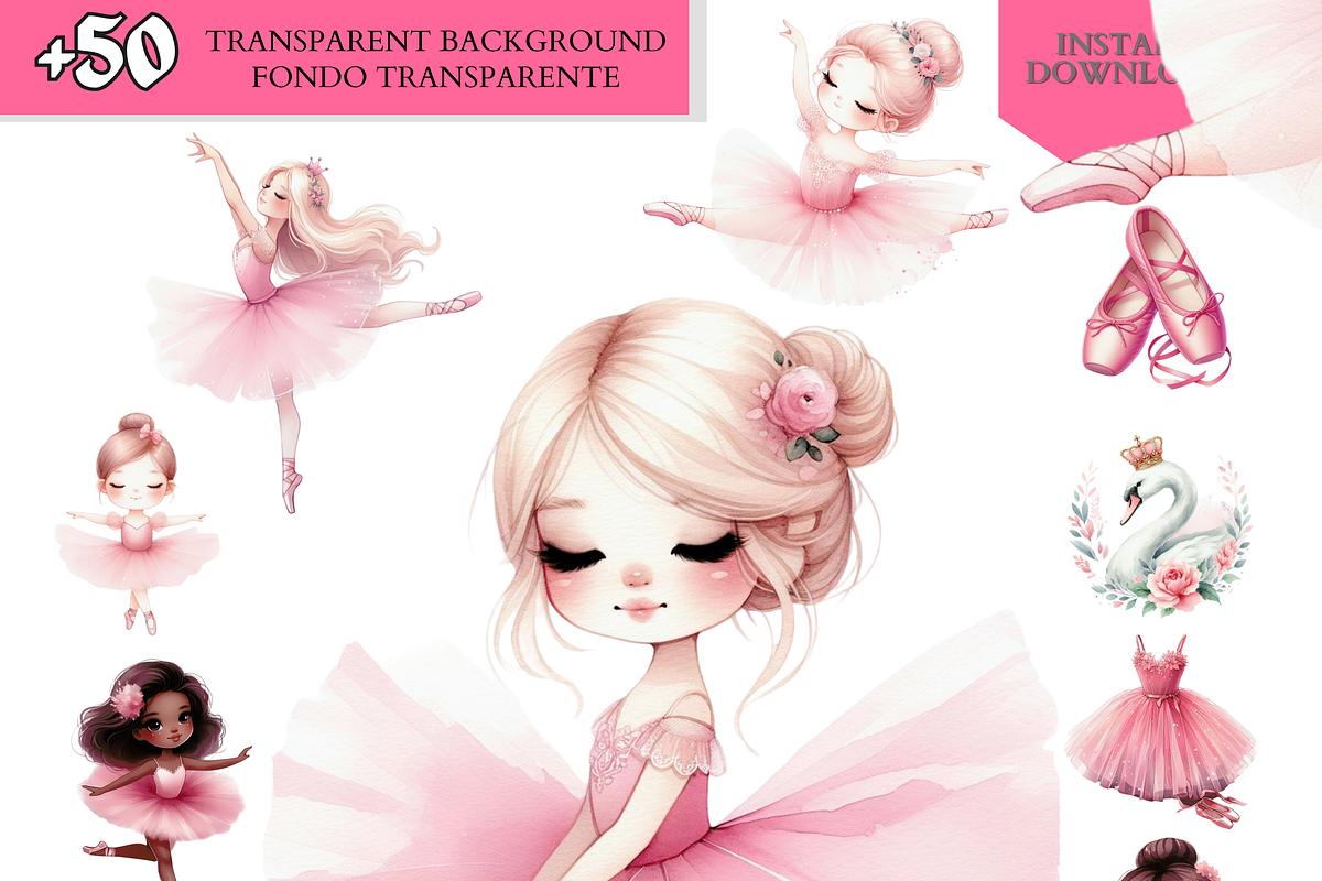 Pink Ballerina Clipart, Cute ballet, a Person Illustration by VM PARTYS  BY TAIRUMA (Photo 1 of 10)