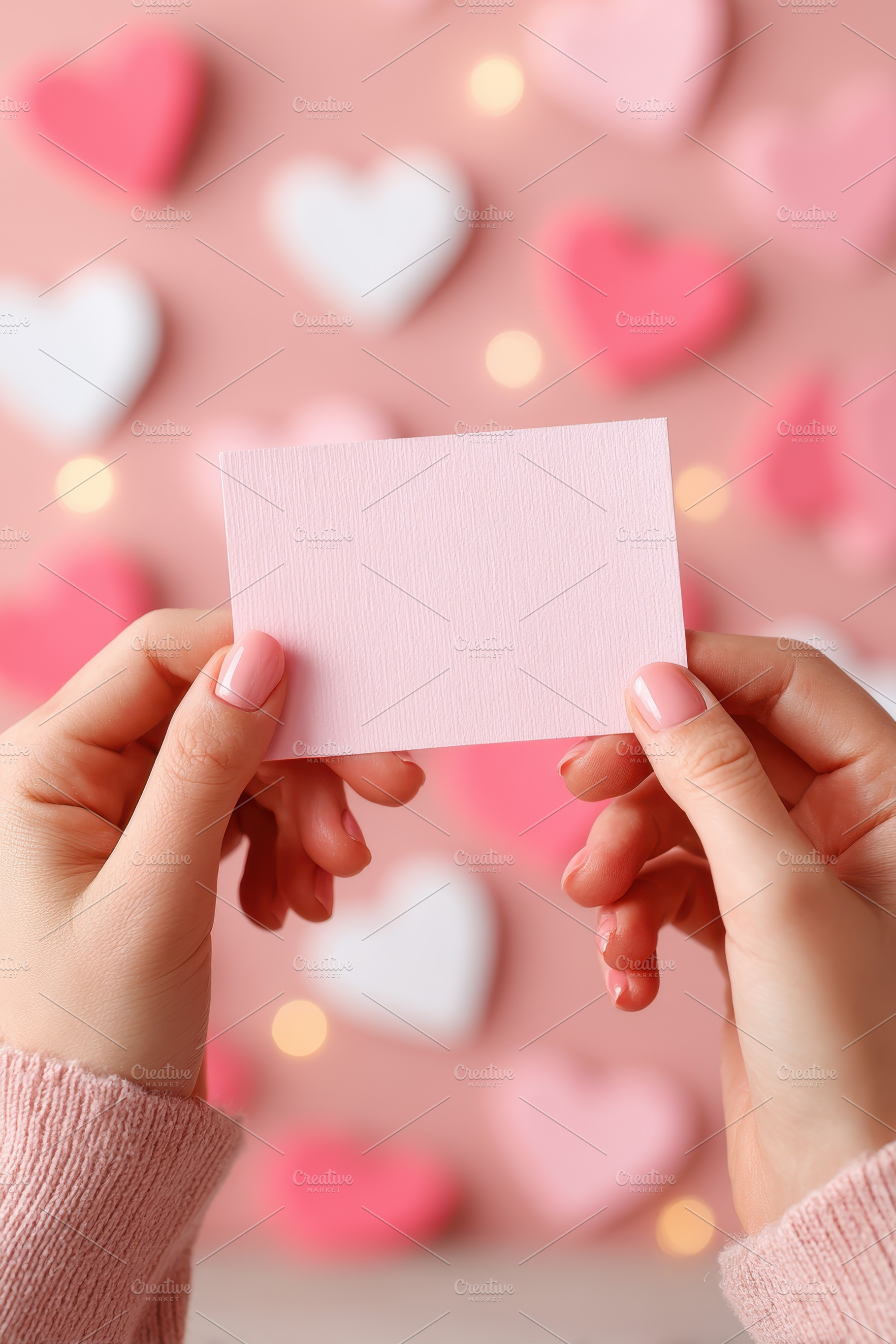 Blank pink card with heart background, a Holiday Photo by AlyaAnd