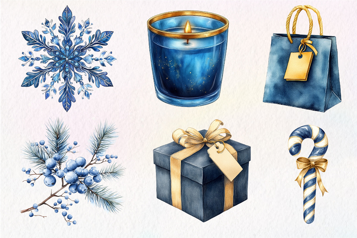 Watercolor Navy Christmas Clipart, an Illustration by Dream Creation (Photo 3 of 6)