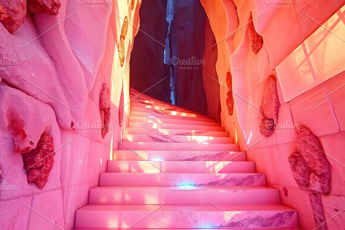 Pink Crystal Cave Stairs Stock Photo, a Background Photo by Aura Canyon HQ (Photo 1 of 8)