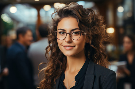 Portrait of beautiful young businesswoman with curly hair and ey, a Person Photo by AS photostudio