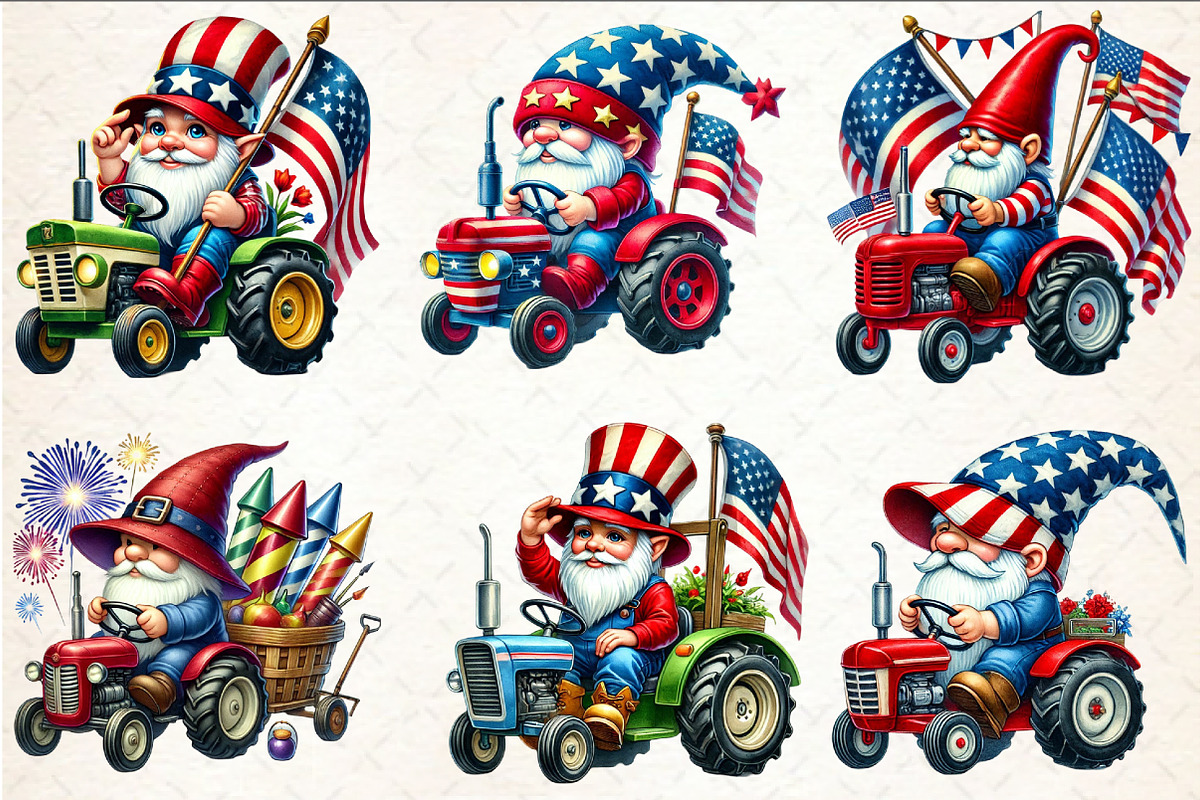 4th Of July gnomes Tractor Clipart, an Illustration by Rose Art (Photo 2 of 6)
