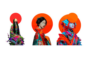Geisha woman with sun cartoon vector, an Illustration by Onyx