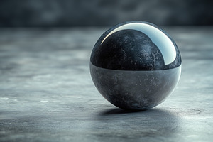 A glossy black marble sphere resting on a textured gray surface, reflecting lig, a Person Photo by Textures & Backgrounds