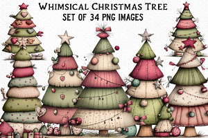 Whimsical Christmas Tree Clipart, an Illustration by Craft Nest