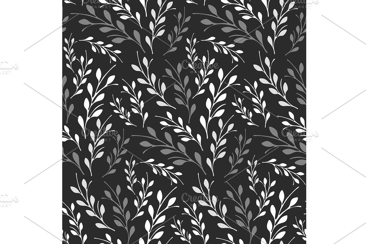 Gray and white floral branch pattern, a Texture Illustration by okskukuruza