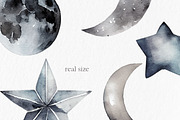Silver stars and moon Clipart, an Object Graphic by MyLittleMeow (Thumbnail 4 of 5)