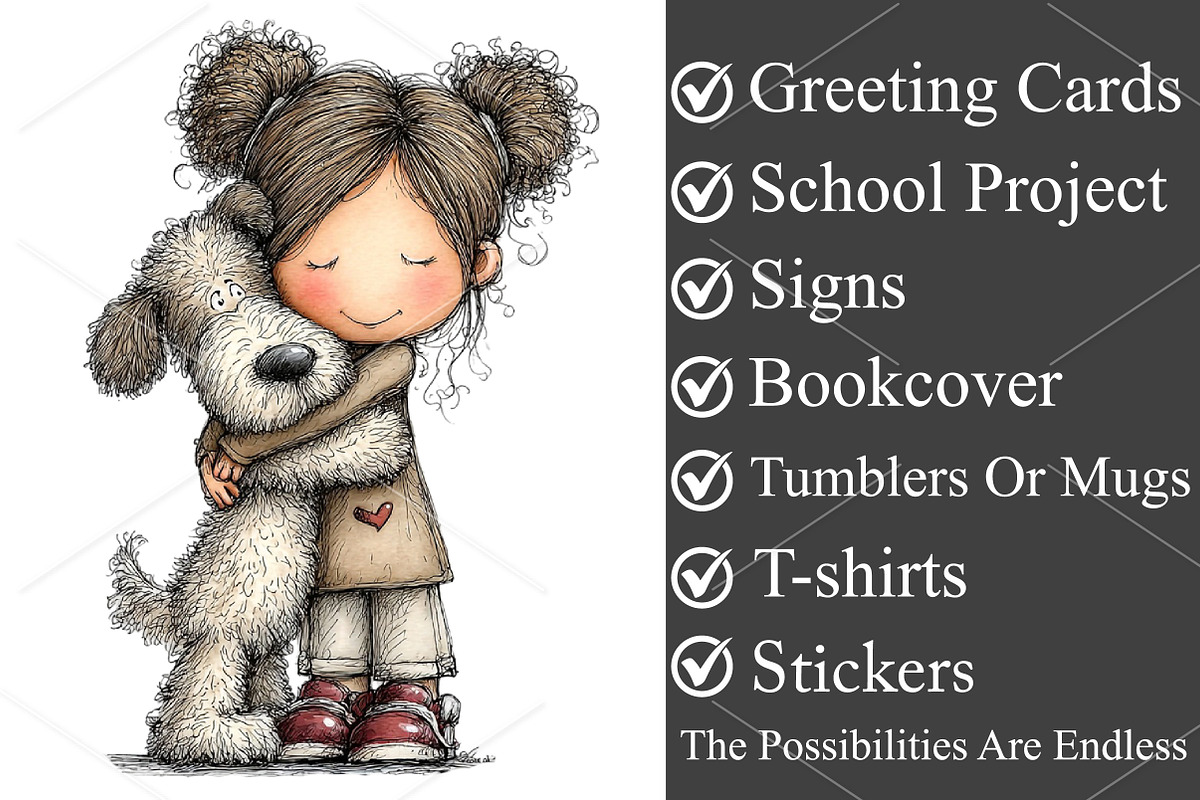 Whimsical Girl & Dog Love Clipart, a Seasonal Illustration by Canvas Craft (Photo 3 of 7)