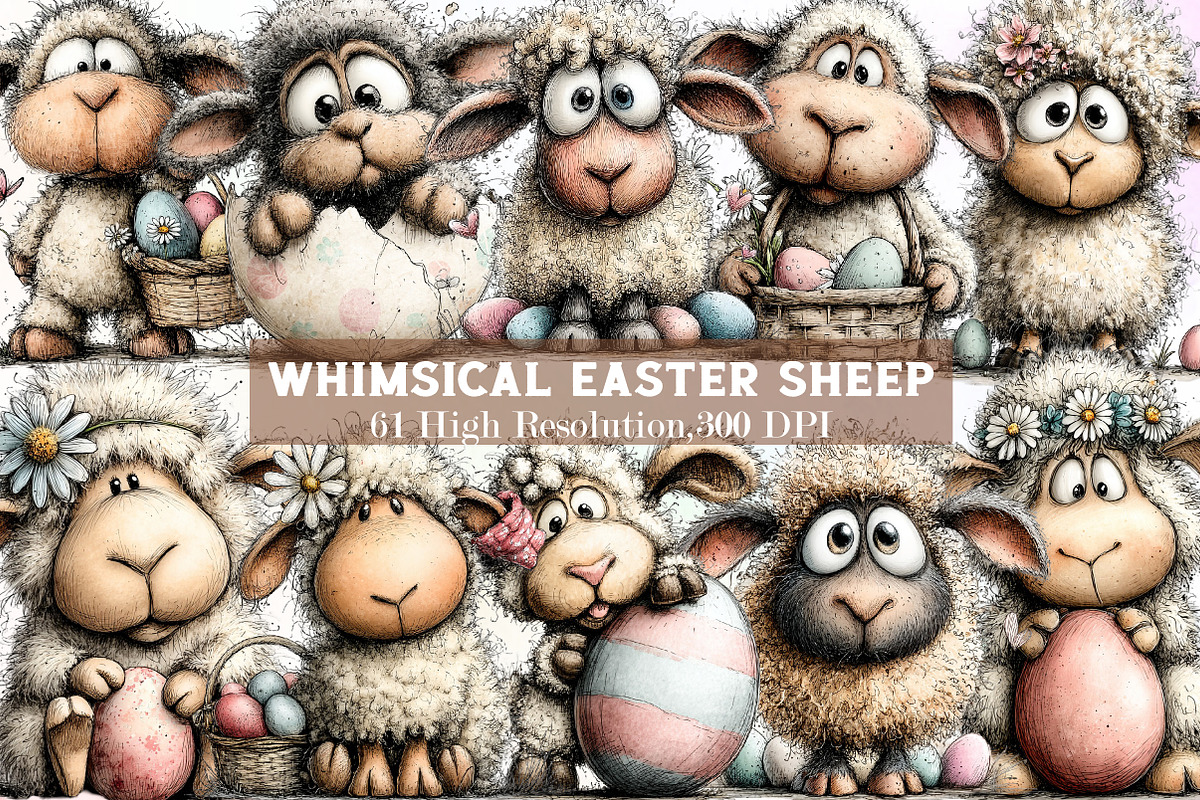 Whimsical Easter Sheep Clipart, an Illustration by Sublimation Artist (Photo 1 of 7)