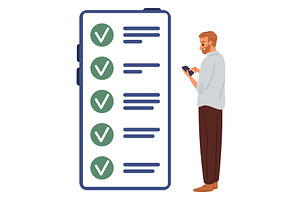Satisfied man stands next to his, a Technology Illustration by Vectorbuum