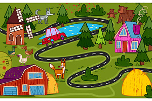 Funny village and forest map for, an Animal Illustration by art PVP - market