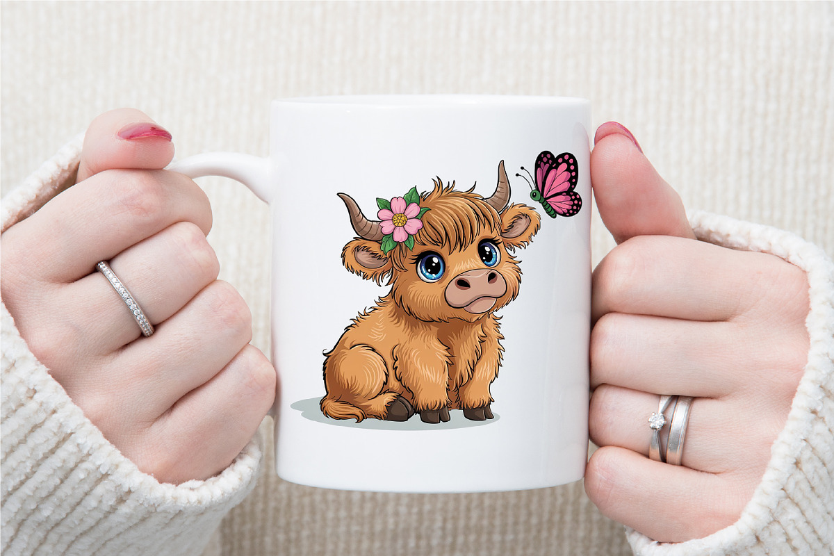 Cute Cartoon Highland Cow Butterfly, an Illustration by Sublimation Artist (Photo 5 of 9)