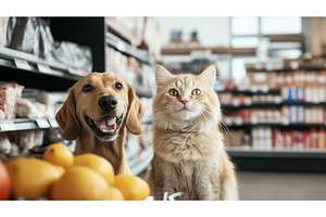 Golden retriever dog and ginger cat, an Animal Photo by Sergey Kotenev