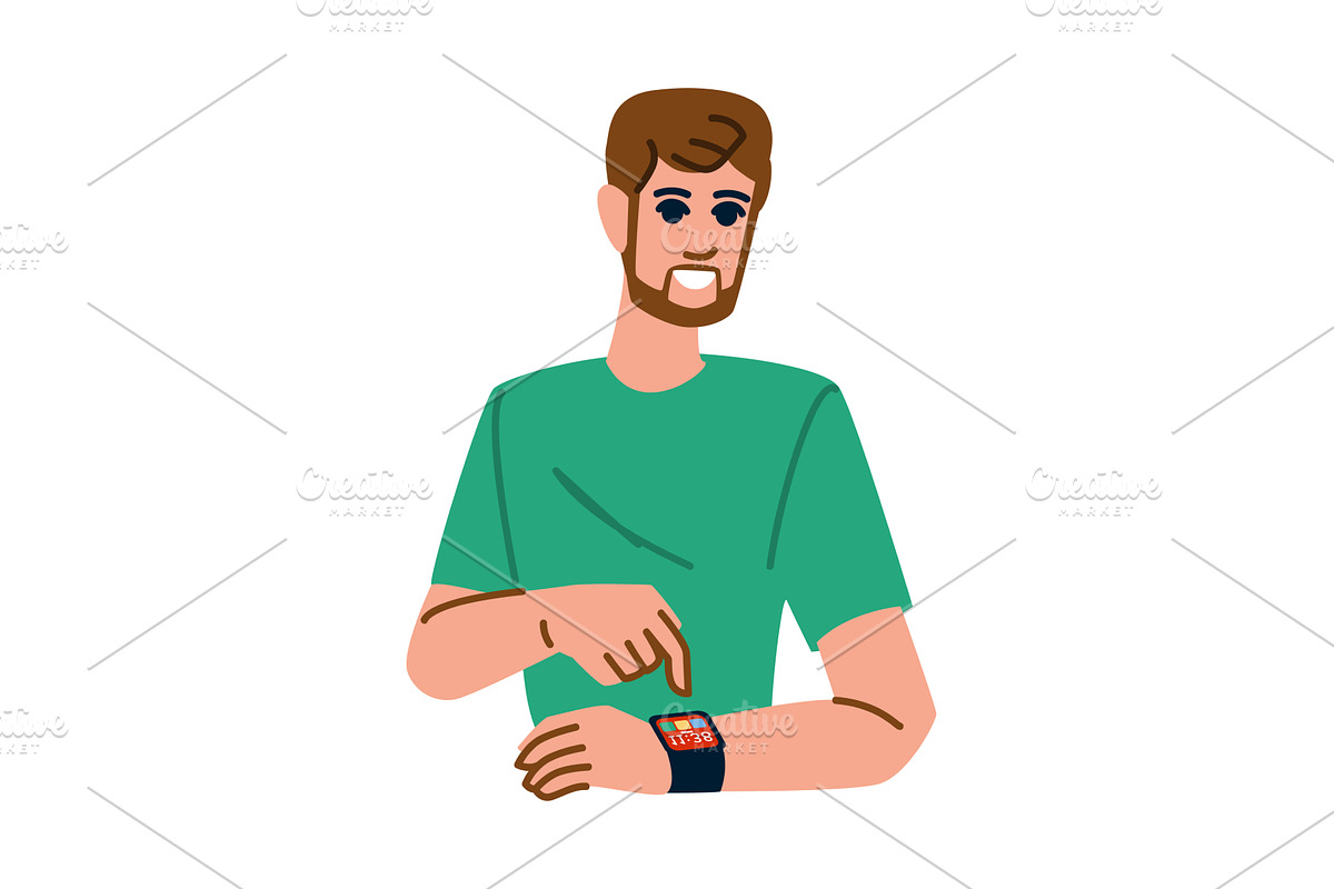 Smiling man using smartwatch, a Technology Illustration by pikepicture