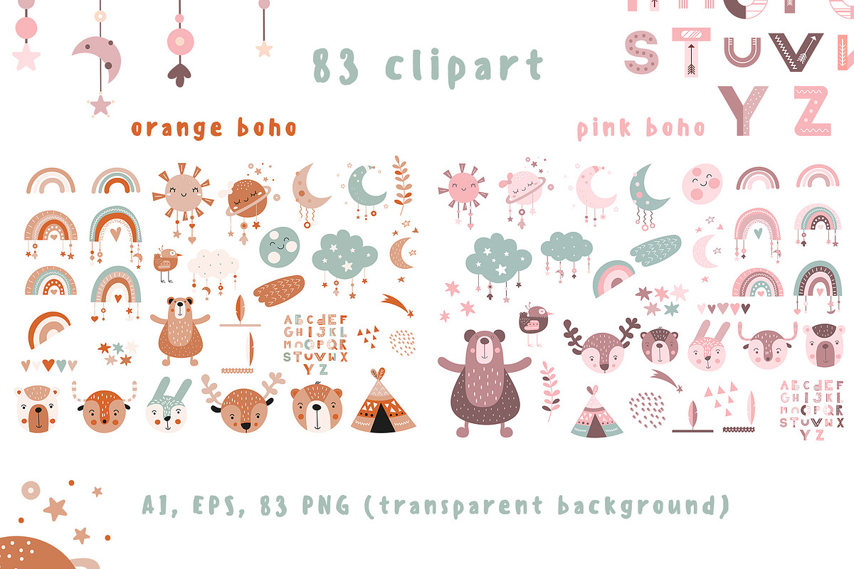 Boho bundle Nursery animals clipart, an Animal Illustration by Nursery Art (Photo 3 of 10)