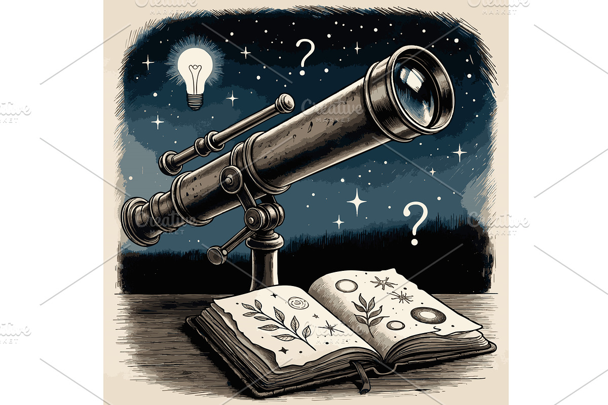 telescope and astronomy book under, an Illustration by AlexArt