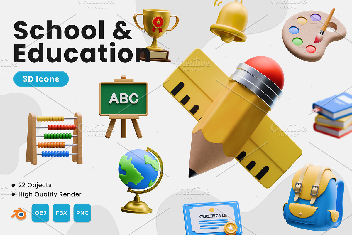 School & Education 3D Icons, an Object 3D Model by Azam Creative (Photo 1 of 5)