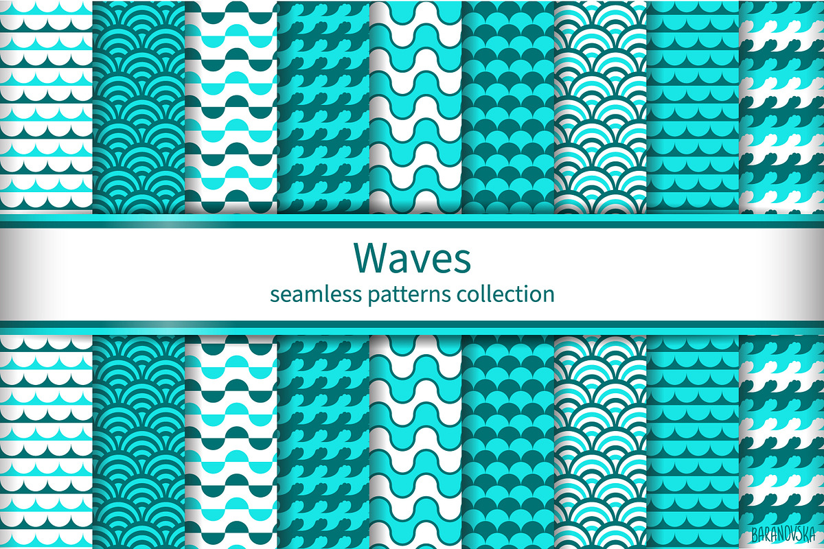 9 waves seamless patterns, a Pattern Graphic by Baranovska (Photo 1 of 3)