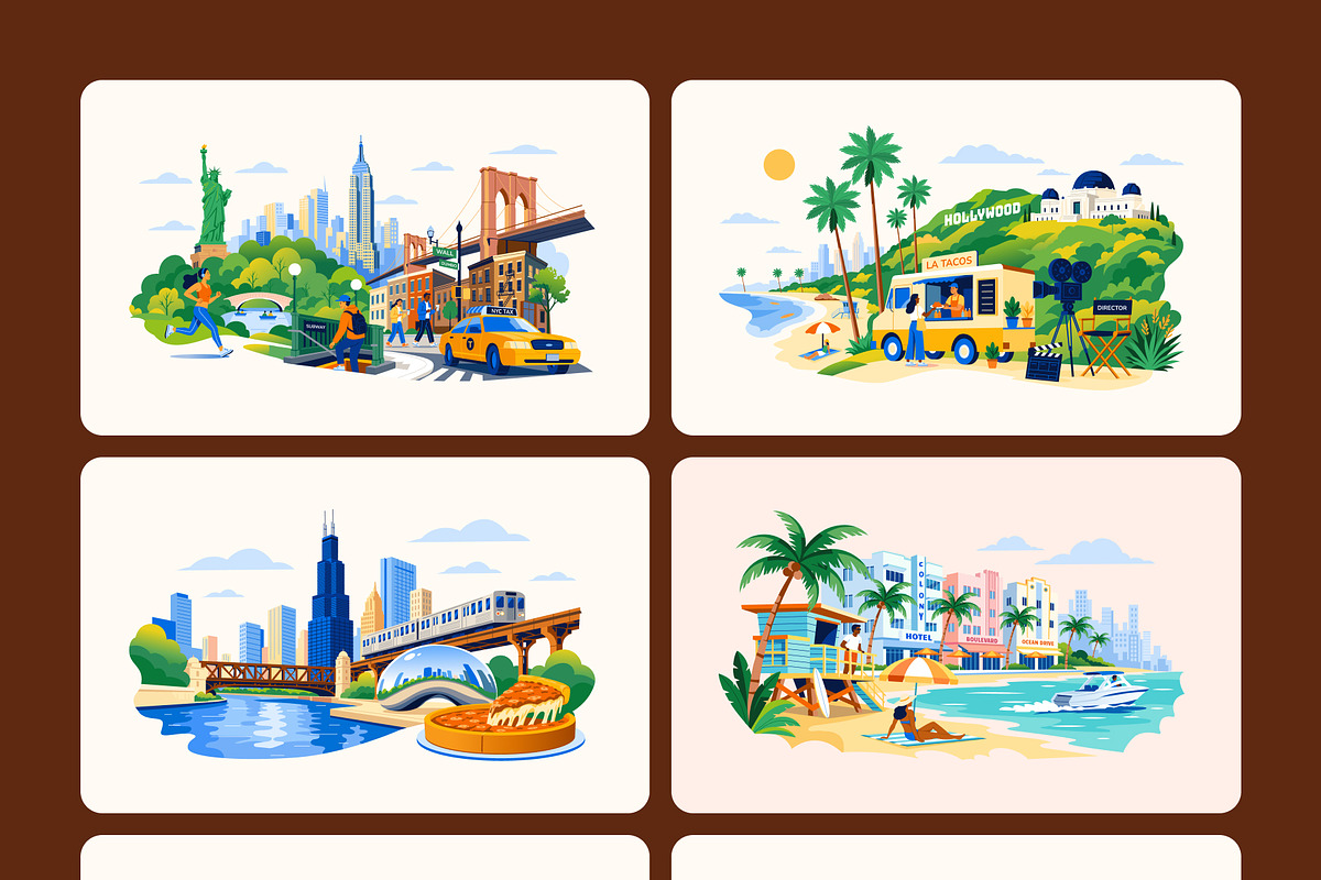 30 Famous US & European Cities, a Transportation Illustration by Vectors Market (Photo 9 of 10)