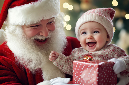 Santa Claus giving Christma gifts, a Photo by Pavel_design