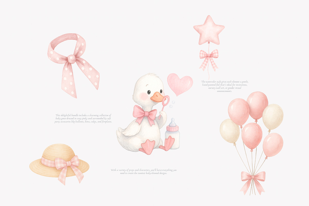 Watercolor Pink Goose Clipart, an Illustration by Pink Studio Art (Photo 5 of 8)