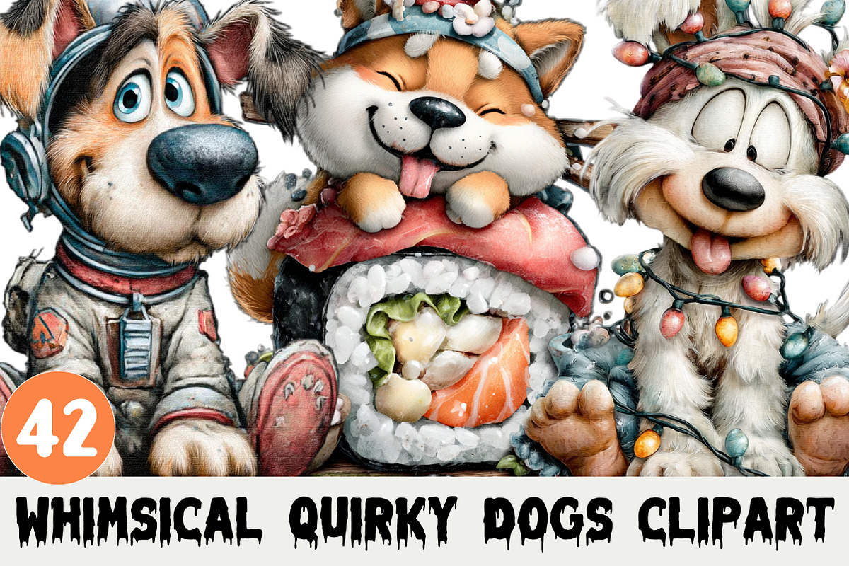 Whimsical Quirky Dogs Clipart, a Graphic by CitraGraphics (Photo 1 of 5)