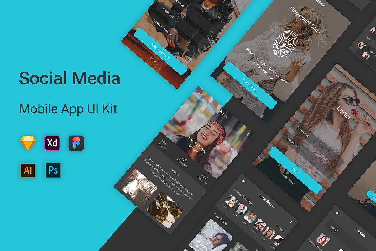 Social Media - Mobile App UI Kit, an UI Kit Template by themelove (Photo 1 of 10)