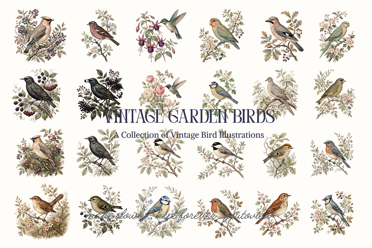 Vintage Garden Birds Illustrations, a Decorative Illustration by youtoview (Photo 3 of 17)